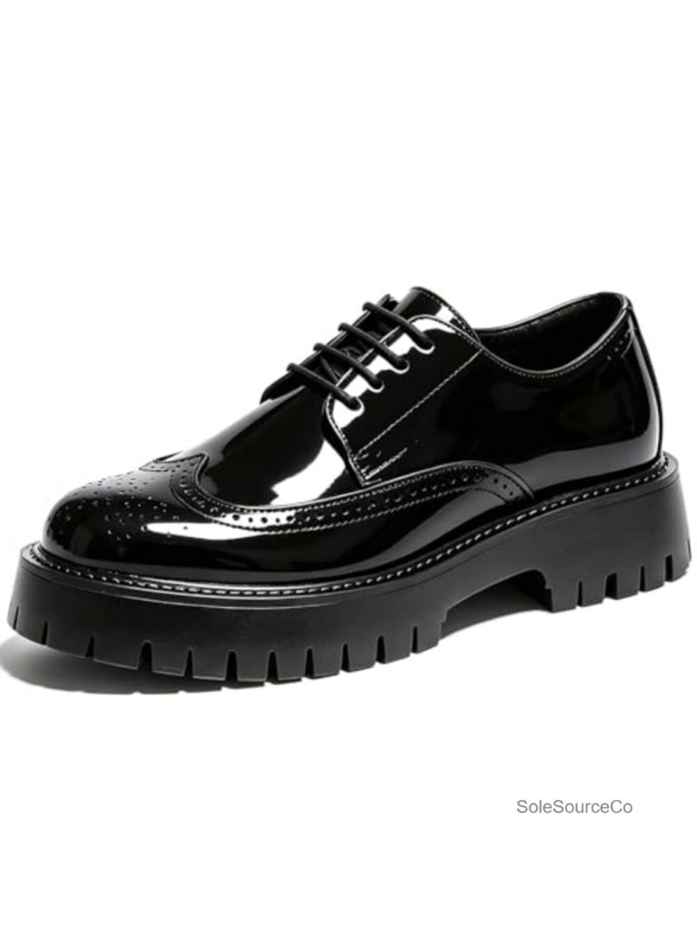 Faux Leather Mens Oxfords Wingtip Brogue Lug Sole Lace-Up Business Formal Shoes